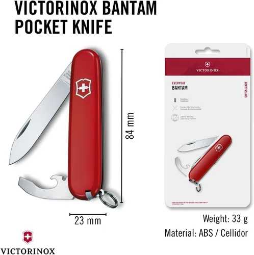 Miniatura 3 de Victorinox Bantam Swiss Army Cuchillo de bolsillo de 8 funciones fabricado en Suiza con hoja grande, abridor de botellas y destornillador - rojo