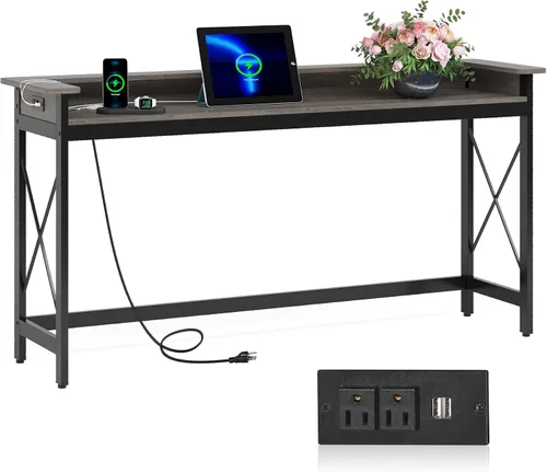 Miniatura 9 de Tribesigns Mesa de sofá con tomas de corriente y puertos USB, mesa consola extra larga de 70.9 pulgadas detrás del sofá con estación de carga, mesa
