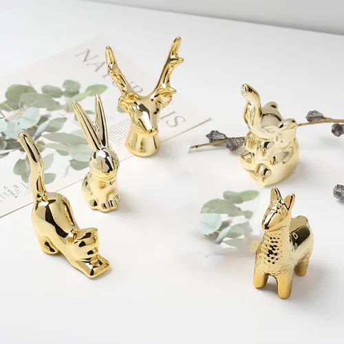 Miniatura 3 de Figuras de animales de cerámica, adornos dorados para decoración del hogar, esculturas y estatuas, regalos de arte hechos a mano (elefante)