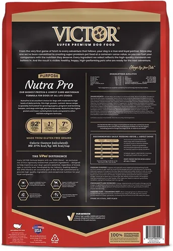 Miniatura 3 de VICTOR Alimento súper premium para perros – Purpose Nutra Pro – Sin gluten, croquetas secas altas en proteínas y bajas en carbohidratos para perros