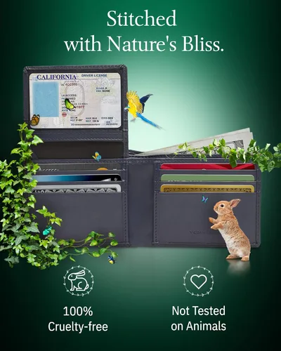 Miniatura 3 de Billeteras plegable de cuero vegano para hombres libre de crueldad no cuero para hombre con ventana de identificación RFID regalos para él