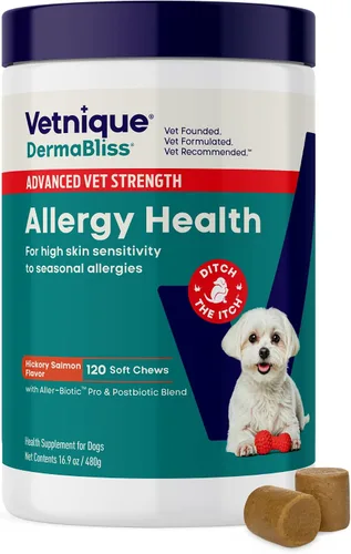 Miniatura 13 de Vetnique Dermabliss - Masticables para alergias para perros con fuerza avanzada para aliviar la picazón y la piel, suplemento antipicazón