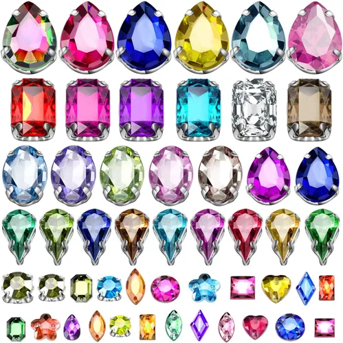 Miniatura 2 de WILLBOND 320 piezas de cristales de cristal de diamantes de imitación para coser, gemas acrílicas con agujero, ajuste de puntas plateadas, parte