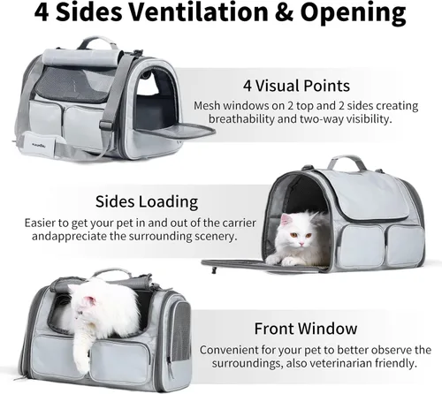 Miniatura 4 de FUKUMARU Transportador para Gatos, Transportador para Perros Pequeños de Lados Suaves, Bolsa de Viaje para Gatos Grandes con 4 Ventanas de Malla