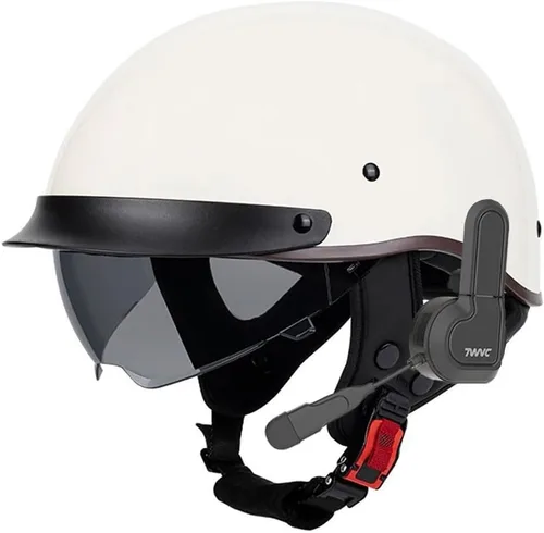 Miniatura 4 de Casco de motocicleta con Bluetooth, estilo alemán, casco abierto, aprobado por DOT, micrófono con altavoz integrado con visera retráctil
