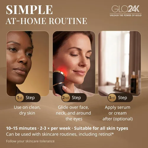 Miniatura 6 de GLO24K - Dispositivo de belleza de luz roja para cara y cuello, masajeador facial y cuello 3 en 1 con triple LED y tecnología de vibración avanzada