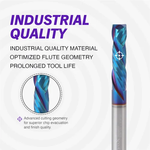 Miniatura 3 de ZahyoX Broca de enrutador CNC espiral de compresión de 3/8 pulgadas, fresadora de extremo CNC de carburo sólido recubierta NACO, diámetro de corte