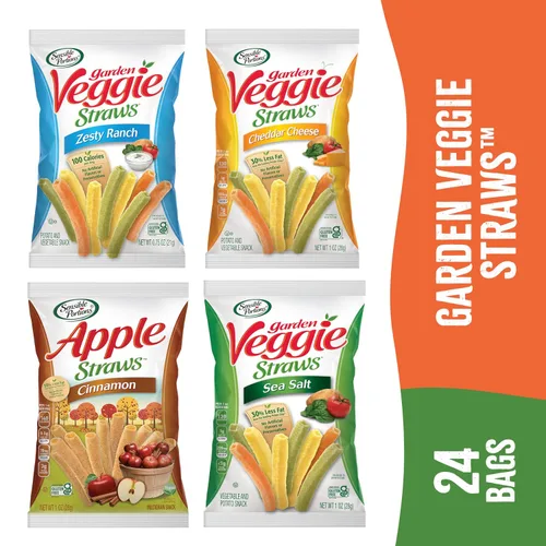 Miniatura 9 de Sensible Portions Veggie Straws – Paquete de sabores variados de sal marina, ranch, cheddar, manzana con canela, 1 oz (28 g) (paquete de 24 unidades)