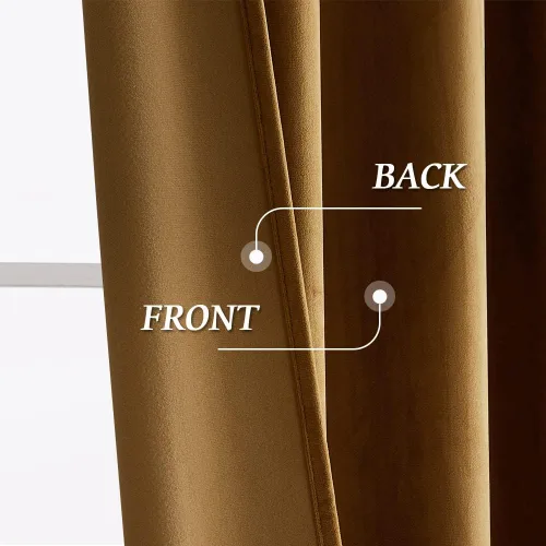 Miniatura 6 de RYB Home Cortinas de terciopelo marrón dorado para sala de estar, decoración de ventana de lujo para oscurecer la habitación, cortinas con 3-Marrón