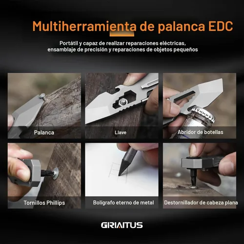 Miniatura 7 de Palanca EDC Multiherramienta con Destornillador de Trinquete Bidireccional y Bolígrafo Duradero, Llaves Inglesas, Palanca, Abrebotellas y Abrecajas