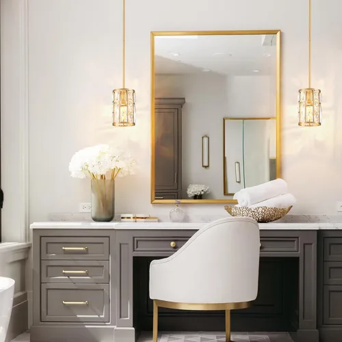 Miniatura 3 de MEXO Lámpara Colgante de Cristal Moderna Accesorio de Iluminación Paquete de 2 con Acabado Dorado Iluminación Colgante Candelabro de Cristal