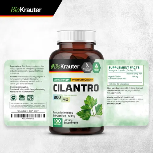 Miniatura 9 de BIO KRAUTER® Cilantro for Detox Cleanse - Cápsulas veganas de cilantro (polvo de hoja de cilantro) 800 mg por porción - Suplemento natural