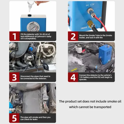Miniatura 4 de Detector de fugas de humo automotriz, máquina de humo con medidor de presión de bomba de aire integrado, detector de fugas de humo de 12 V CC
