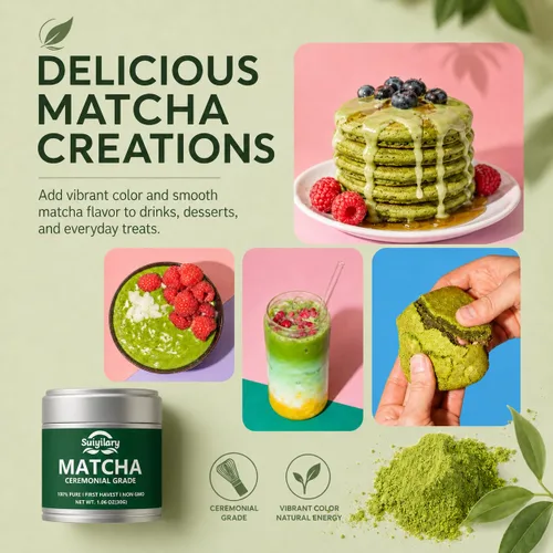 Miniatura 8 de Polvo de té verde matcha de grado ceremonial, té verde en polvo premium de primera cosecha – 100% puro té matcha, vegano, sin gluten, sin azúcar