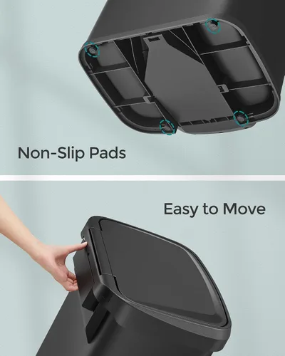 Miniatura 10 de SONGMICS Cubo de basura para cocina, 13 galones (50 L) de acero inoxidable, con tapa que permanece abierta y pedal para pisar, cierre suave, alto
