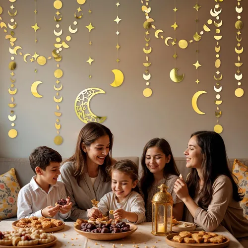 Miniatura 4 de Cheerland Guirnaldas de Estrella y Luna de Oro para Decoración de Fiesta en la Luna Decoraciones de Cumpleaños Celestiales Guirnalda Colgante