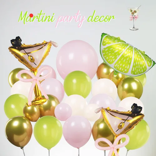 Miniatura 6 de Juego de guirnalda de globos de martini de limonada A Tini Bit para decoración de fiesta mayor, 130 globos rosa, verde y blanco, globo de vidrio