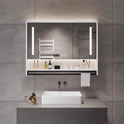 Miniatura 12 de Armario moderno de pared de baño de 40 x 30 pulgadas, gabinete inteligente con espejo de tocador con antivaho, botiquín iluminado por LED