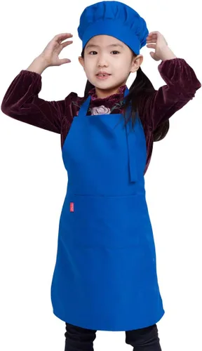 Juego de delantal y gorro de chef para niños, delantal ajustable con babero para niños con 2 bolsillos. Lindo delantal de cocina para niños y niñas