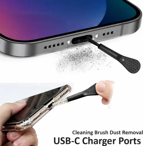 Miniatura 6 de Mizi Enchufe antipolvo USB C, paquete de 4 protectores de puerto de carga para iPhone 17 Pro Max, accesorios de limpieza completos - Negro