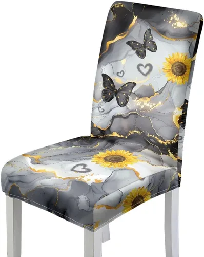 Miniatura 17 de HUGS IDEA Christmas Seat Covers for Dining Room Chairs Set of 6 Music Notes Stretch Chair Slipcovers Protector Removable and Washable Kitchen Dining