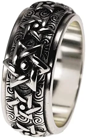 Anillo giratorio de plata con estrella de David Anillo pesado giratorio de estrella de 0.354 in para hombre Joyería de plata de ley 925,