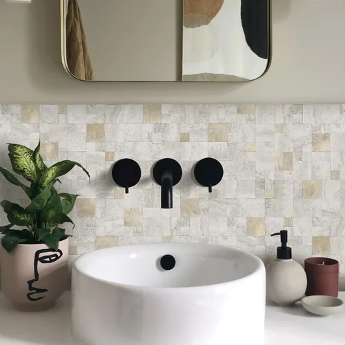 Miniatura 3 de STICKGOO - Azulejo para salpicaduras de pared de pelar y pegar, para pegar en salpicaduras de pared para la cocina y el baño, PVC, mezcla de metal