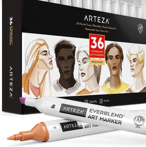 Miniatura 8 de ARTEZA Everblend - Juego de marcadores de alcohol en tono de piel, 36 tonos, bolígrafos de boceto con doble punta, cincel fino y ancho
