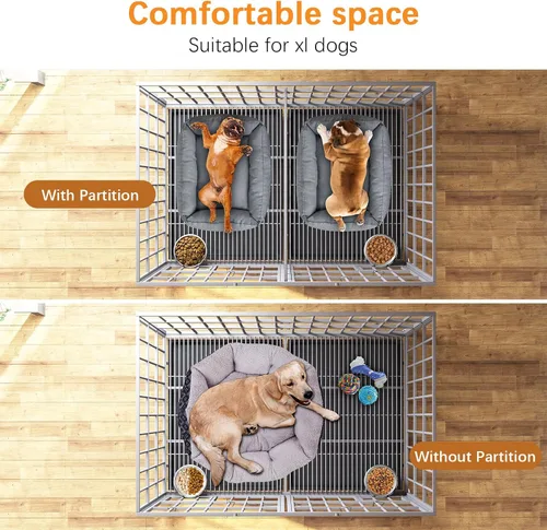 Miniatura 4 de aboxoo Jaula de metal resistente para perros de 42/48 pulgadas para 2 perros/perros grandes, parte superior abierta de metal, perrera