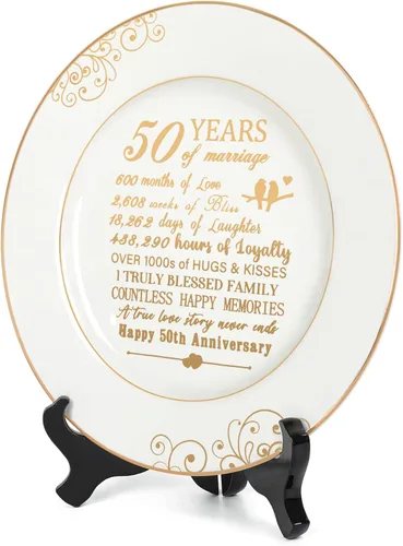 Miniatura 2 de Urllinz Placa de 50 aniversario con lámina de oro de 24 quilates, regalo de boda de aniversario de 50 años para parejas y padres, decoraciones