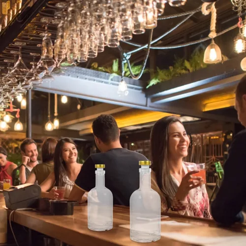 Miniatura 5 de SHOWERORO 2 decantadores de vidrio transparente grueso para botella de licor, resistente, base elegante diseño para bar en el hogar y uso, fácil