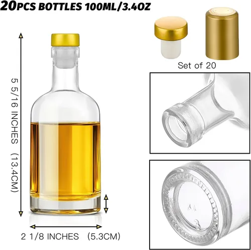 Miniatura 2 de Danmu Paquete de 20 botellas de vidrio con tapas, herméticas de 3 onzas, a prueba de fugas, base gruesa, botellas de vidrio de 3.4 fl oz con corcho