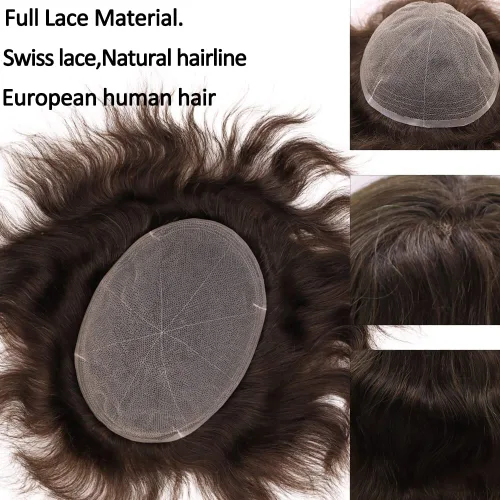 Miniatura 2 de Tupé de cabello humano europeo para hombres, suave, completo, sistema de reemplazo de cabello de encaje suizo, 10 x 8 pulgadas, lacio, #4, color #4