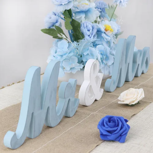 Miniatura 16 de Mr and Mrs Signs - Decoración de mesa de boda, letras independientes de madera para accesorios de fotos, decoración rústica, regalo de fiesta