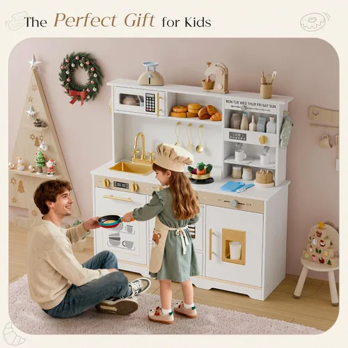 Miniatura 7 de Juego de cocina para niños, juego de cocina con 21 accesorios divertidos, juego de cocina de juguete con electrodomésticos realistas, almacenamiento