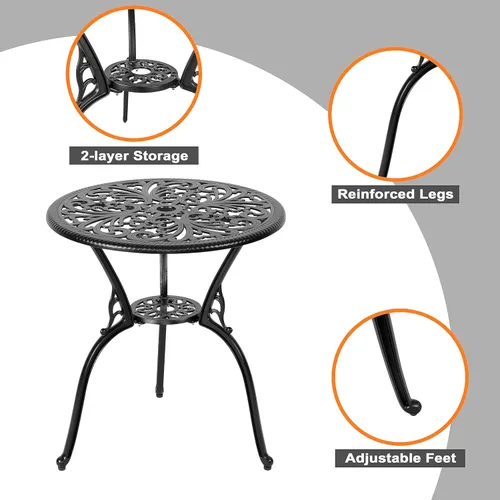 Miniatura 9 de NUU GARDEN Bistro - Juego de 3 piezas para exteriores de aluminio fundido para todo tipo de clima, juego de mesa y sillas de patio con agujero
