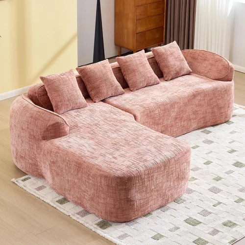 Miniatura 4 de Sofá Sillones de tela de felpilla de 101 pulgadas, sofá para sala con esponja de alta elasticidad, sofás para sala con diseño en forma de L para Rosa