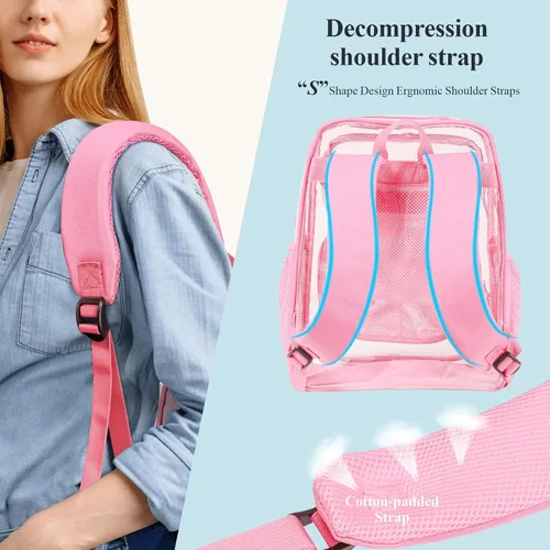 Miniatura 4 de PACKISM Mochila transparente para la escuela - Mochilas transparentes de PVC resistente de 17 pulgadas con múltiples bolsillos