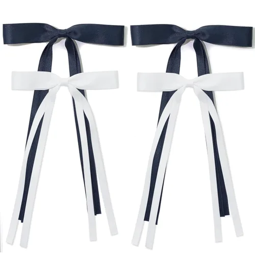 Miniatura 12 de Accesorios para el cabello, pinzas de pasador de borla de color negro, rojo, blanco, azul marino, lazos franceses de cola larga para mujeres