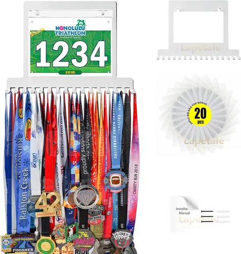Miniatura 12 de Colgador de medallas para carreras, exhibición de medallas de maratón y colgador de medallas para corredores, exhibición de medallas con dorsal