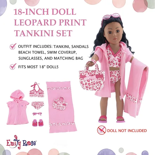 Miniatura 2 de Emily Rose Conjunto de traje de baño de muñeca de 18 pulgadas, traje de baño tankini de 7 piezas con cubierta con capucha, toalla, lentes de sol