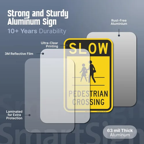 Miniatura 4 de SmartSign Letrero "Slow - Peatón Crossing" 12 x 18 pulgadas, aluminio reflectante de grado de ingeniero 3M Negro y amarillo