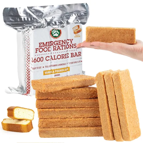 Grizzly Gear Raciones de emergencia de alimentos - Barra de 3600 calorías (Vainilla Poundcake) - 3 días, 72 horas lista para comer para desastres,