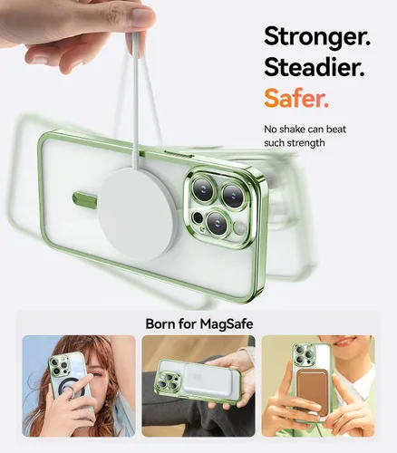 Miniatura 5 de Meifigno Candy Mag Series - Funda diseñada para iPhone 15 Pro, compatible con MagSafe, tarjeta con purpurina y correa de muñeca, protección completa