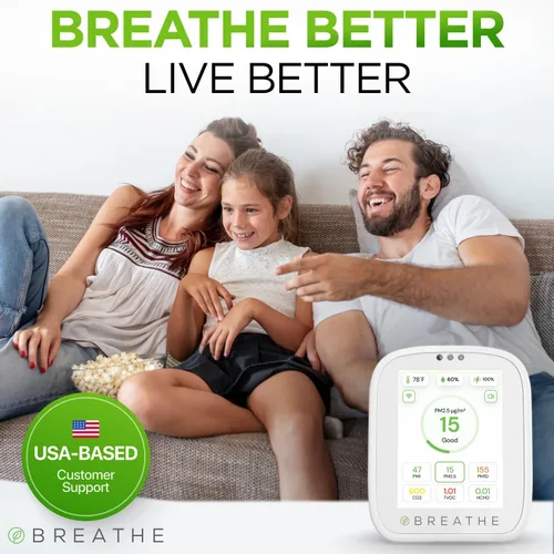 Miniatura 8 de BREATHE Airmonitor Plus: Monitor inteligente de calidad del aire para interiores - Medidor de CO2 8 en 1, detector de formaldehído, medidor de COV