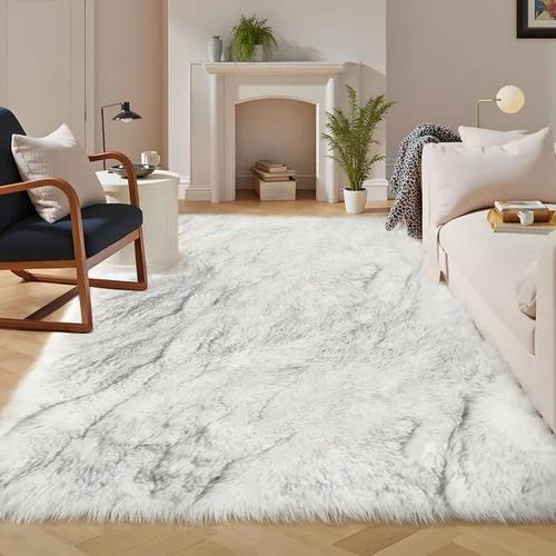 Miniatura 70 de Latepis - Tapete rectangular de piel sintética tipo lana de oveja suave, esponjosa y lavable para sala de estar, dormitorio, sala de juegos o Blanco