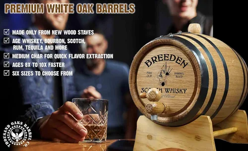 Miniatura 7 de Thousand Oaks Barrel Co. Barril personalizado de roble blanco americano de 3 litros con soporte, tapón y espita – Para el cervecero casero