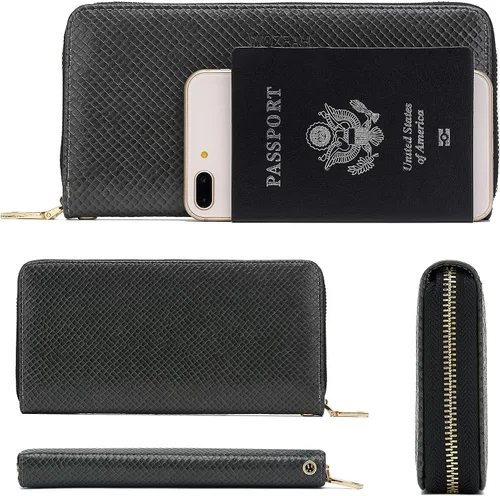 Miniatura 4 de Cartera de piel sintética con cremallera y bloqueo RFID para mujer, ideal para viajar