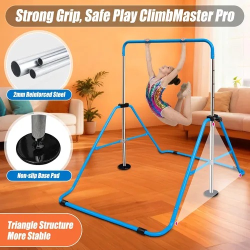 Miniatura 2 de Triclicks Barra de gimnasia plegable para niños, altura ajustable, barra de entrenamiento junior, barra de entrenamiento horizontal expandible