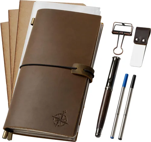 Miniatura 13 de Wanderings Cuaderno grande para viajeros - 19cm x 28cm / 7.5"x11" - Gran diario de viaje, hecho a mano, resistente, diario de cuero recargable.